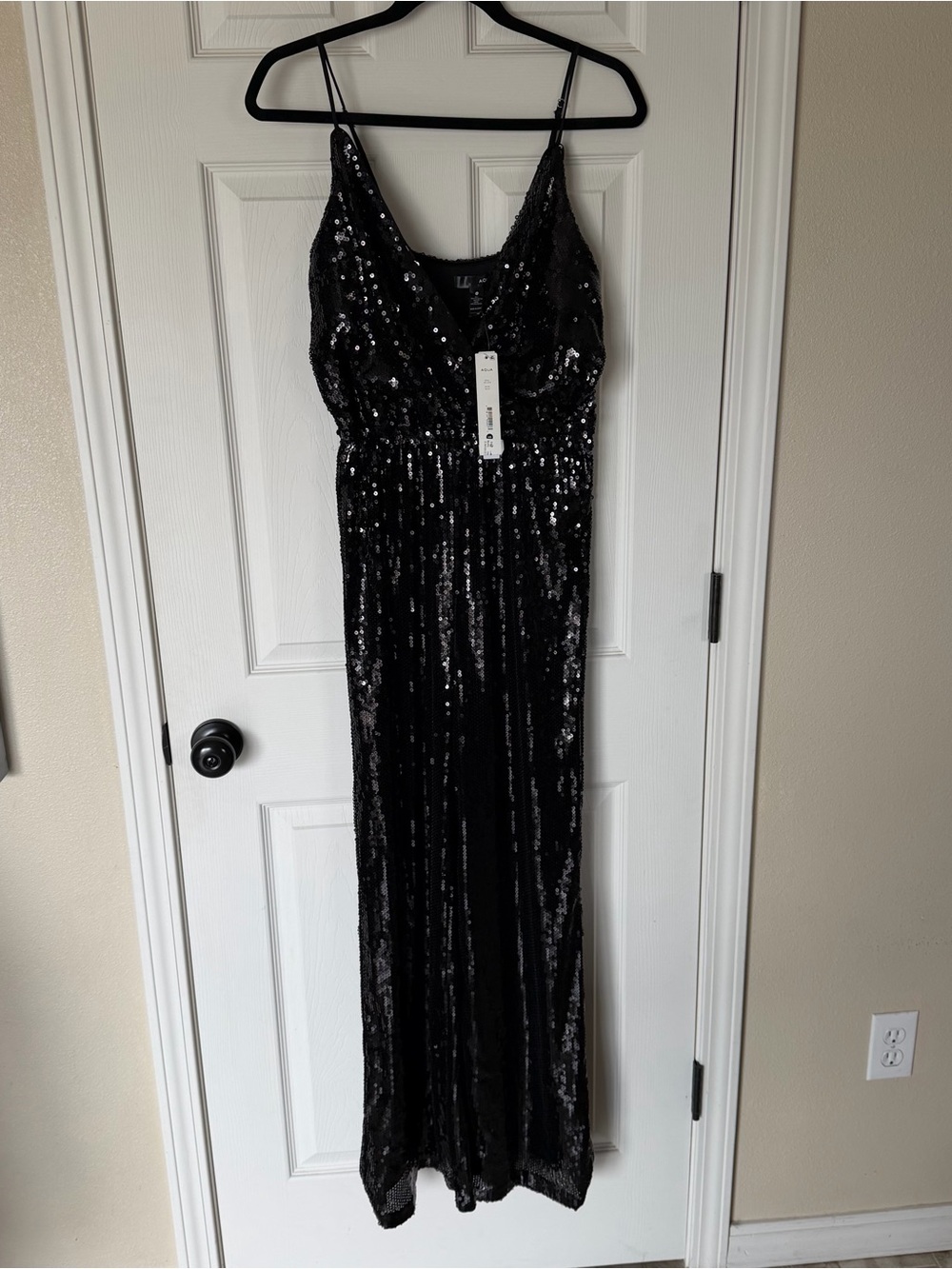 Aqua Black Sequin Wide Leg Jumpsuit NWT - XS